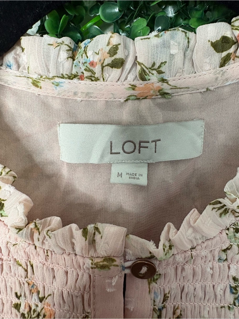 LOFT Pink Floral Smocked Ruffle Sleeve Blouse - Picture 3 of 5